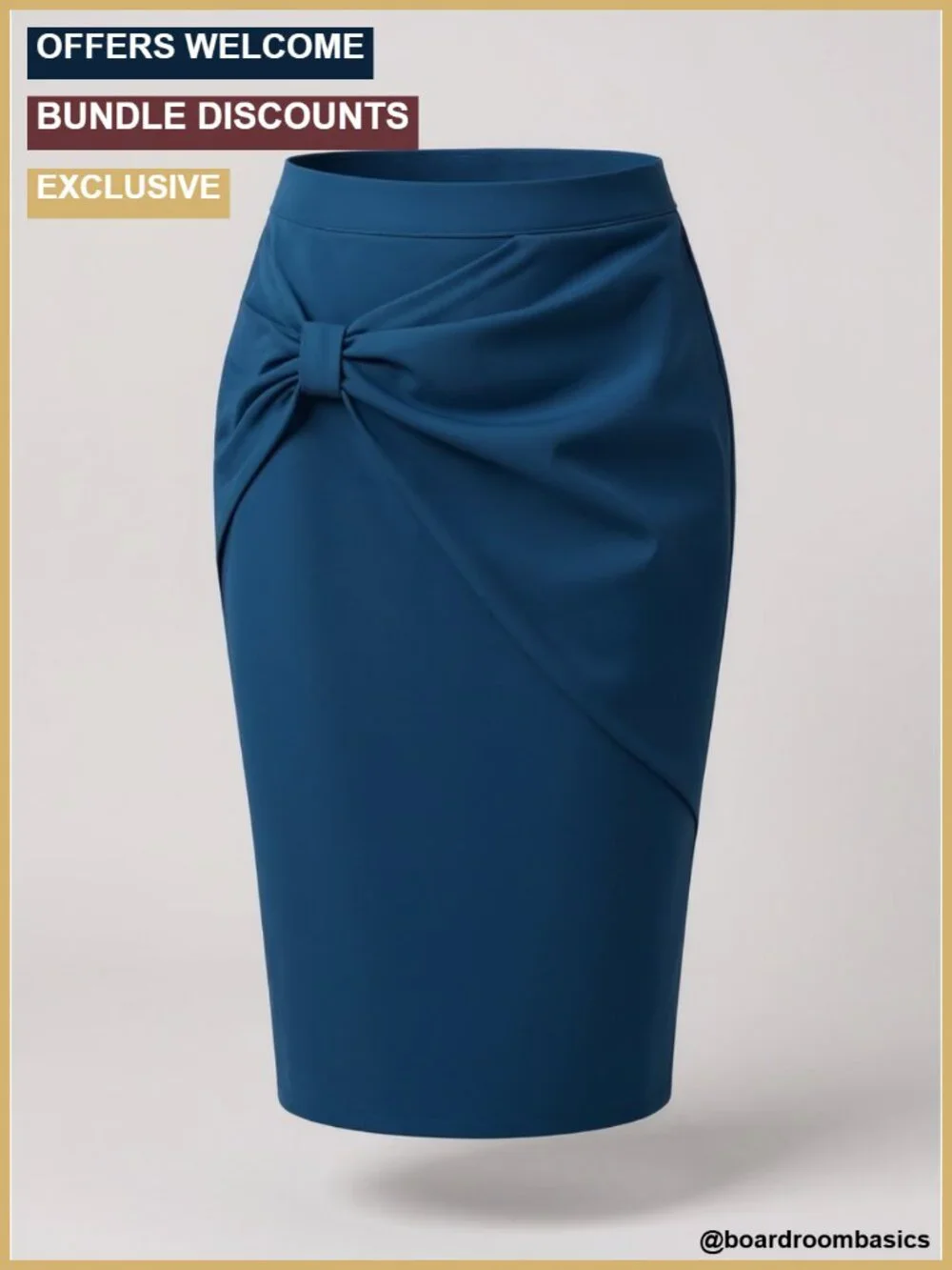 Business Pencil Skirt - High Waist Ruched Wrap with Slit Back